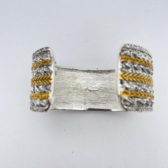 Vintage NAPIER Large Wide Cuff Silver and Gold toned Bracelet - Picture 4 of 5